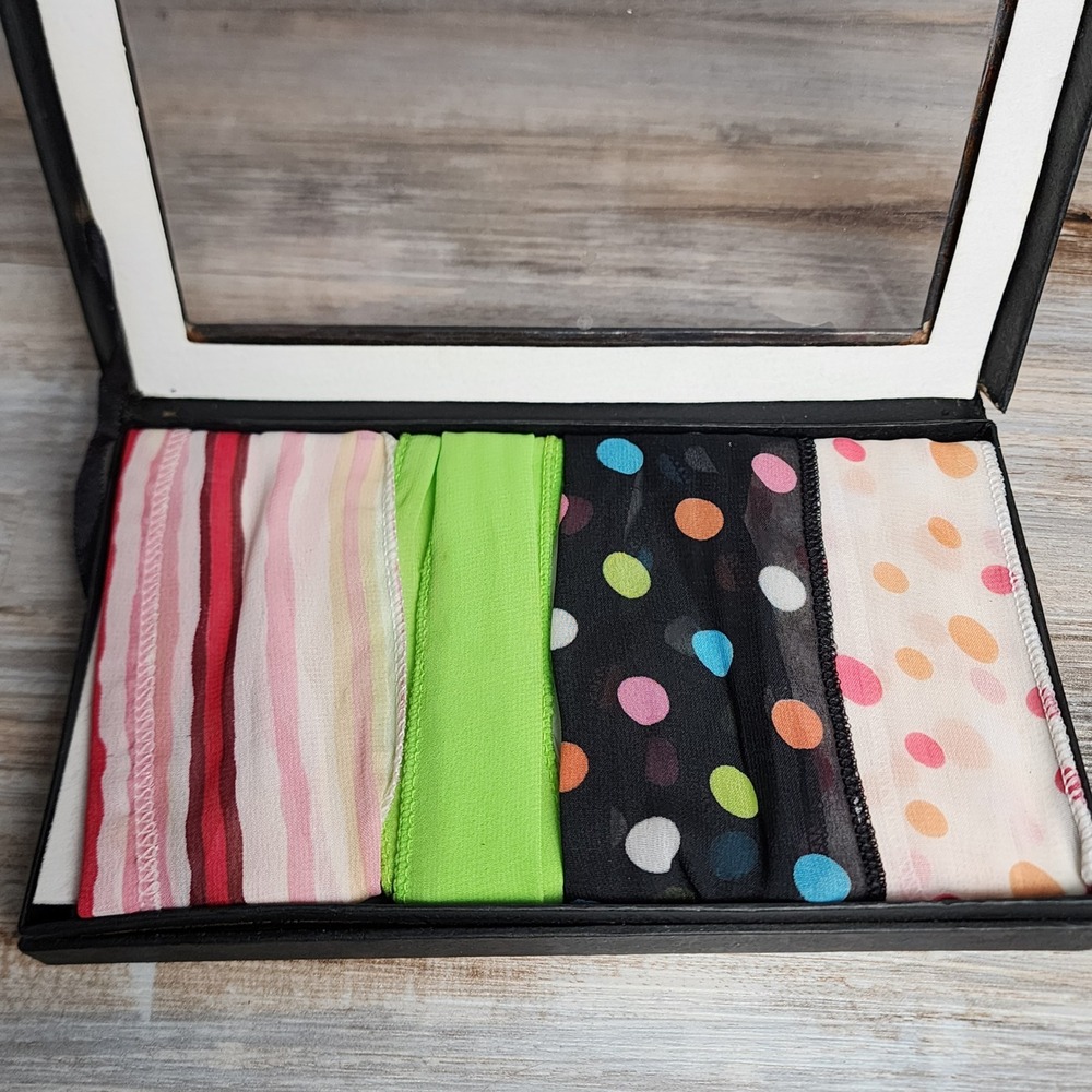 Geneva Elite Scarf Collection Boxed Set 4 Piece Polka Dot Striped Solid Sheer - Picture 2 of 4